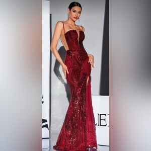 Elegant Red Sequin Evening Gown
